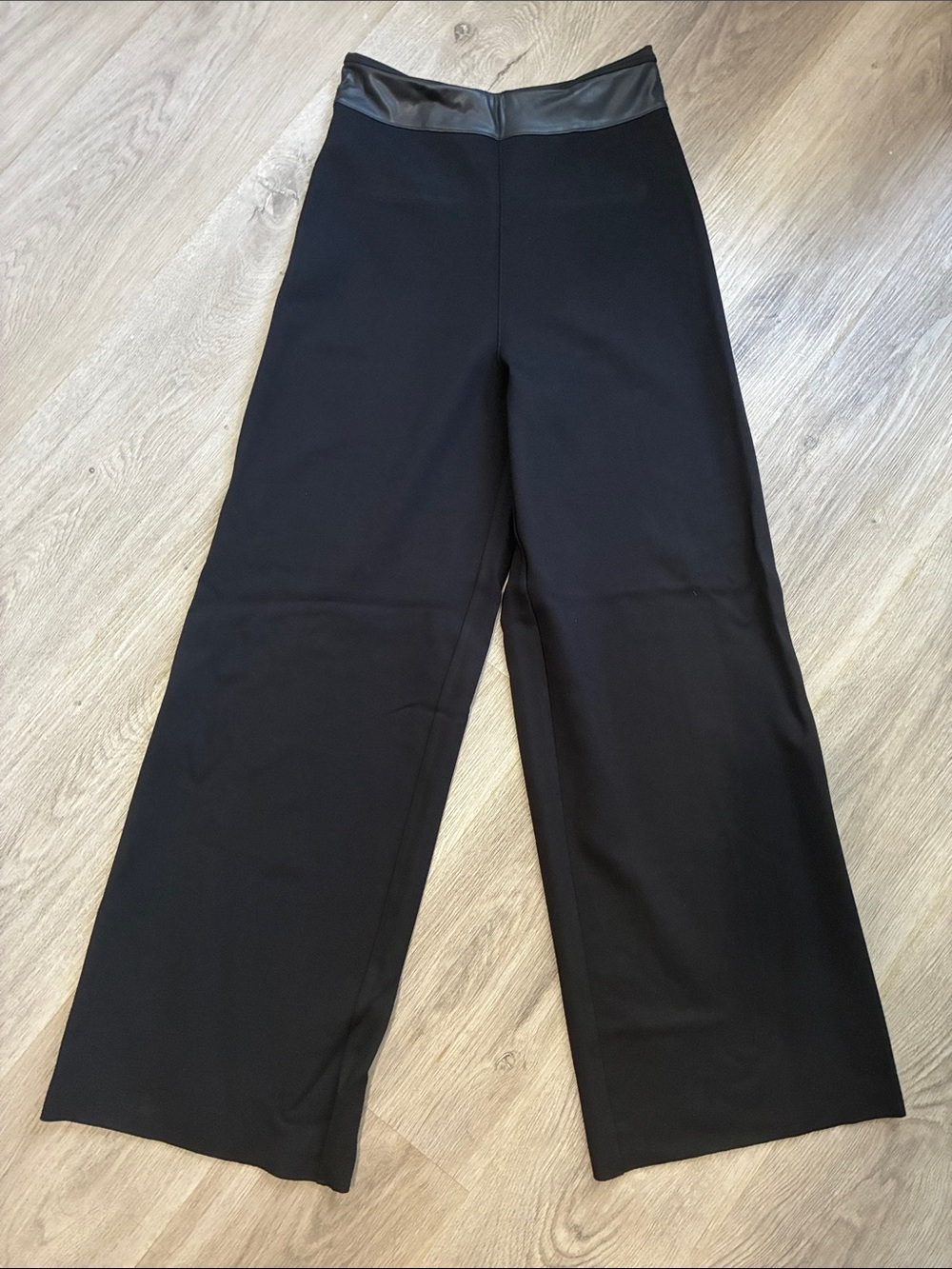 NWOT Lysse Black Wide Leg Ponte Pants with Faux Leather Waistband